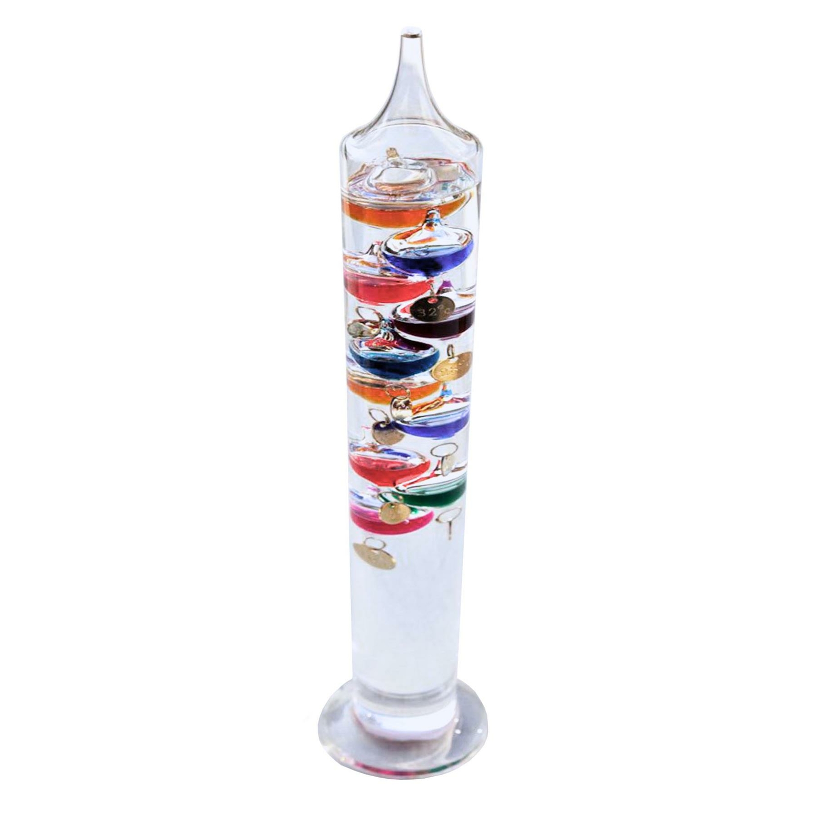 44cm Tall Free Standing Galileo Thermometer with ten floating globes