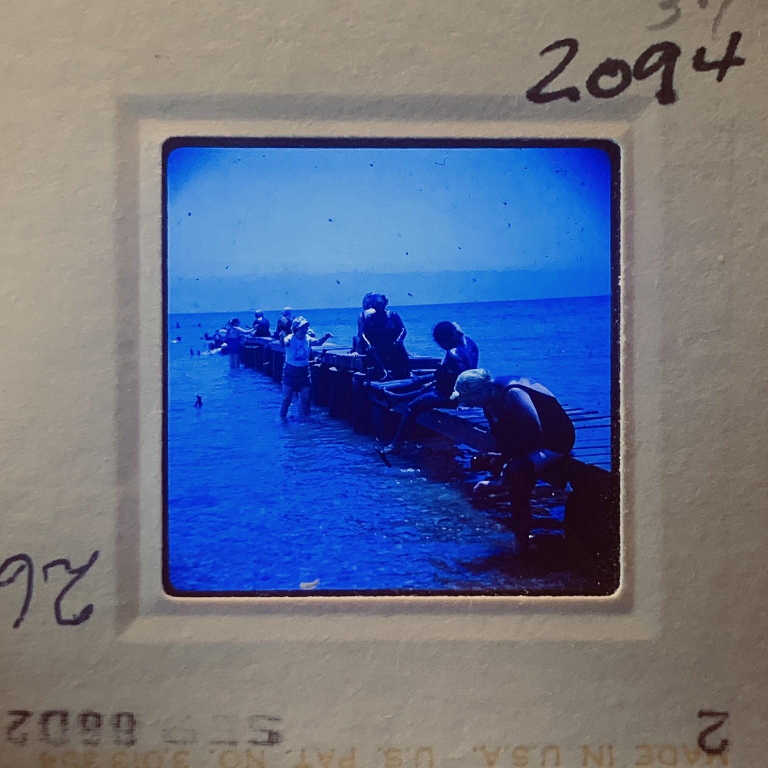 Vintage 35mm Color Slide People on Pier Swimming Ocean Beach Vacation