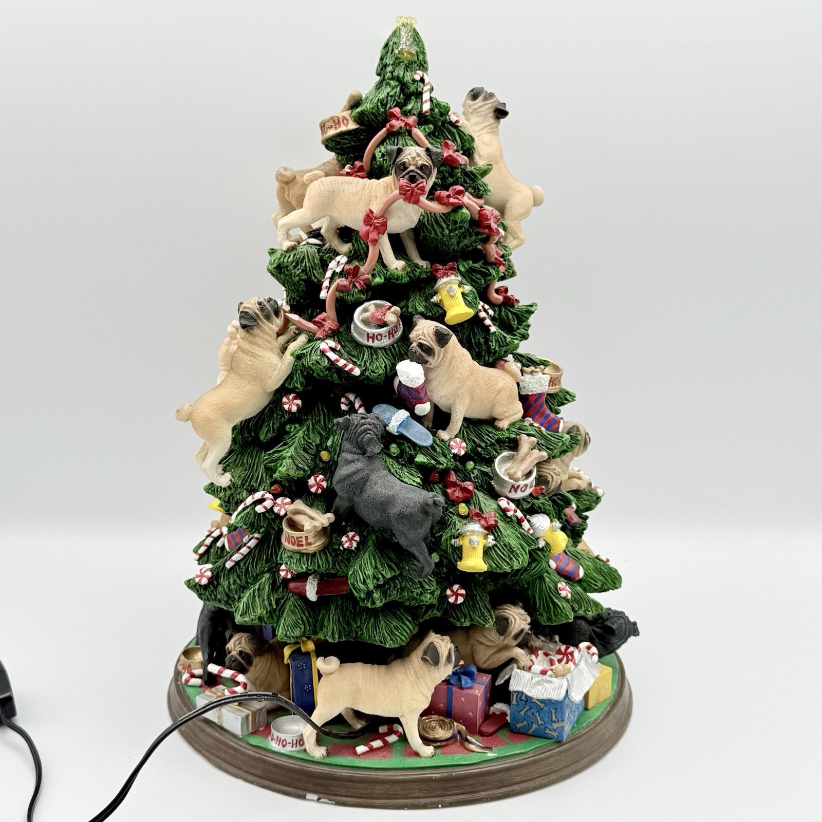 Vtg Danbury Mint Lighted Pug Dog Christmas Tree Tested Works Has Chips No Star