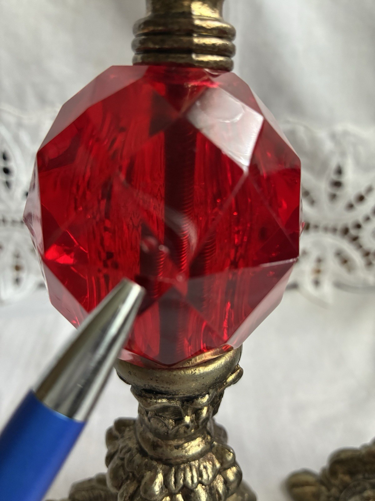Hollywood Regency Style Ruby Red Lucite & Metal 8” Candlestick Holders Set Of 2