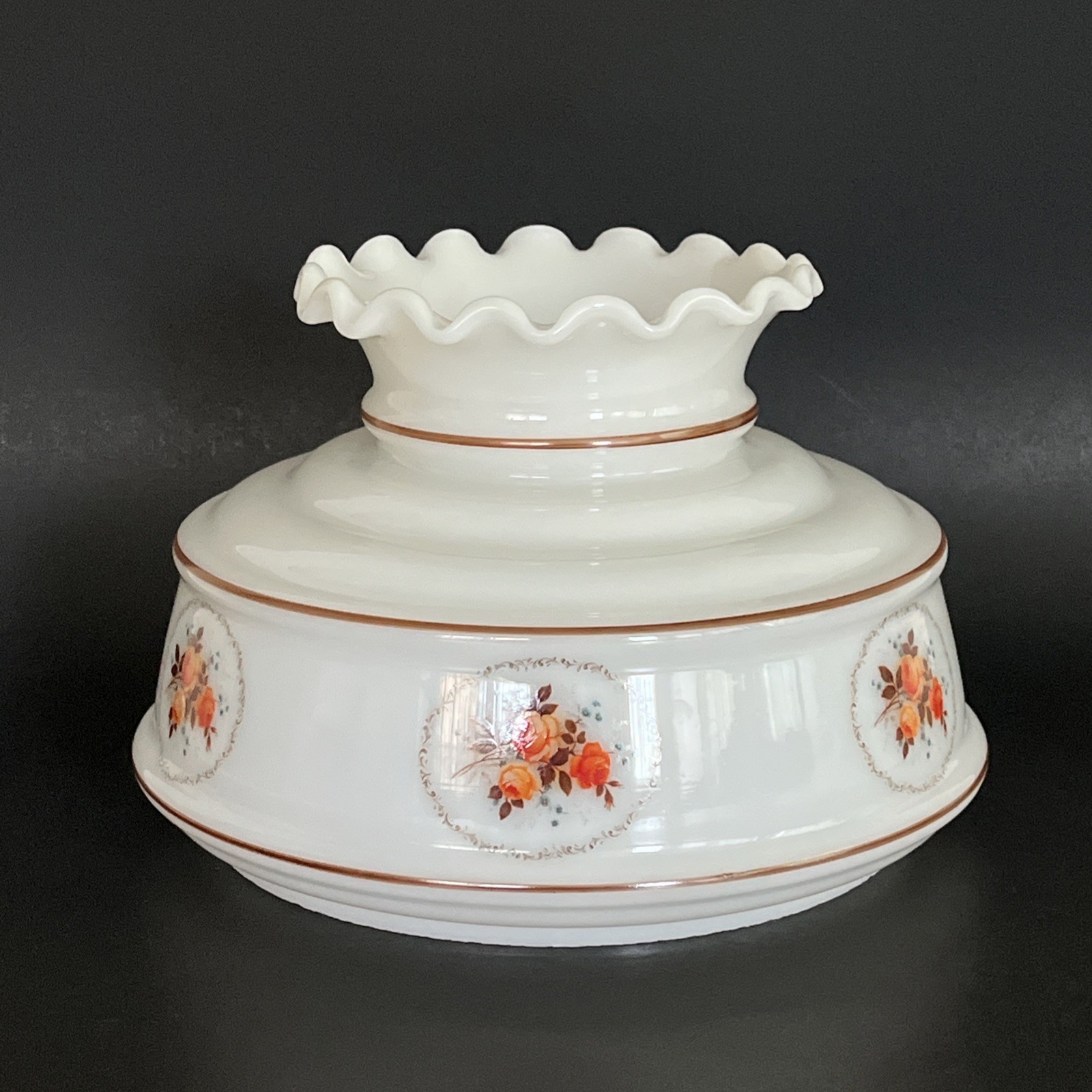 Vintage Rose Medalion Hurricane Oil Or Electric Glass Lamp Shade For 7” Fitter