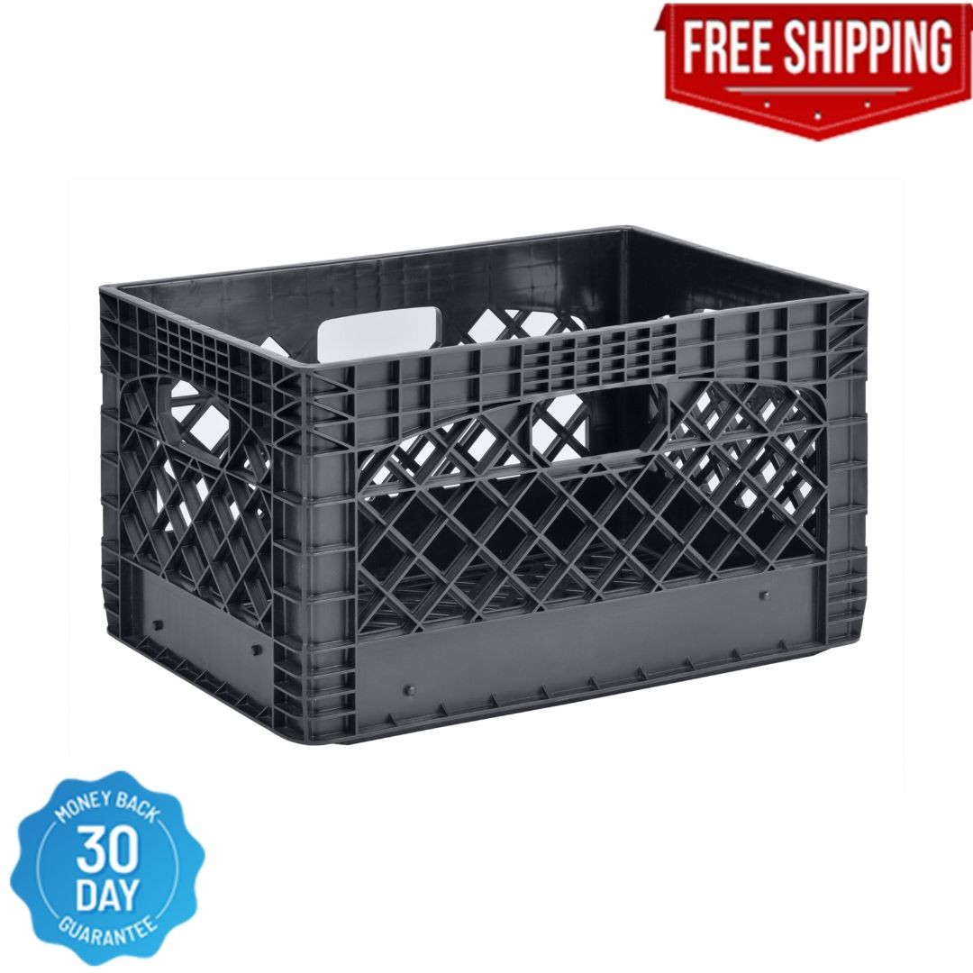 Juggernaut Storage 24QT Plastic Heavy-Duty Milk Crate, Black