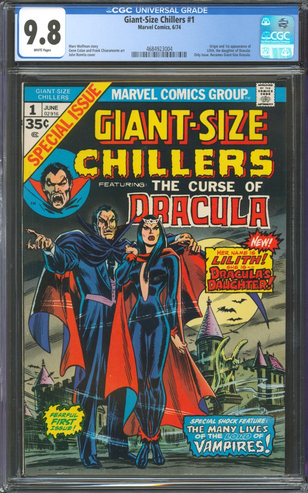 Giant-Size Chillers #1 CGC 9.8 Marvel Comics 1974 1st Appearance of Lilith