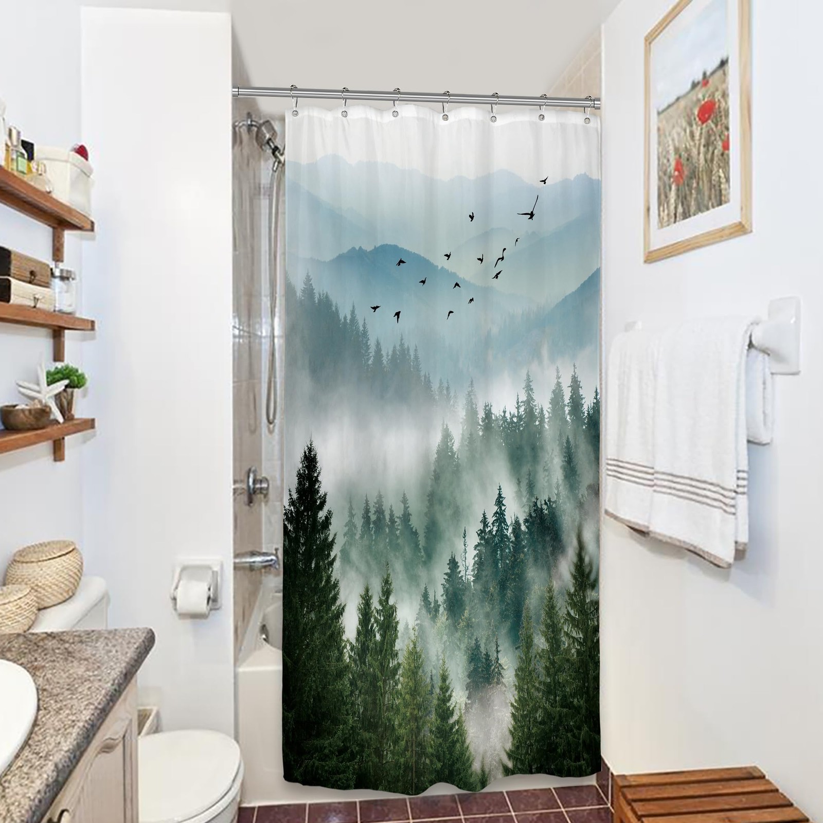 Riyidecor Small Stall Mountain Shower 36″W x 72″L (Pack of 1), A-01green
