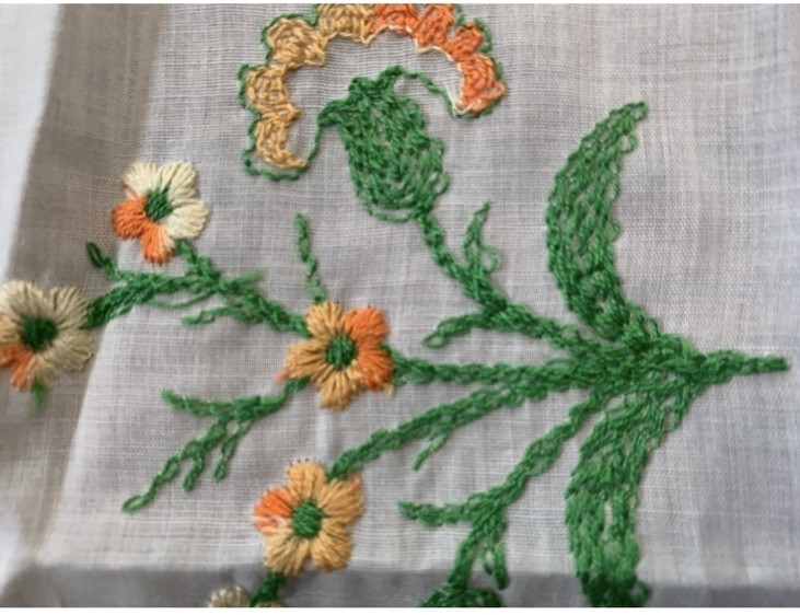 Vintage 1930s Floral Embroidered Organdy Border Trim Linen Remnant