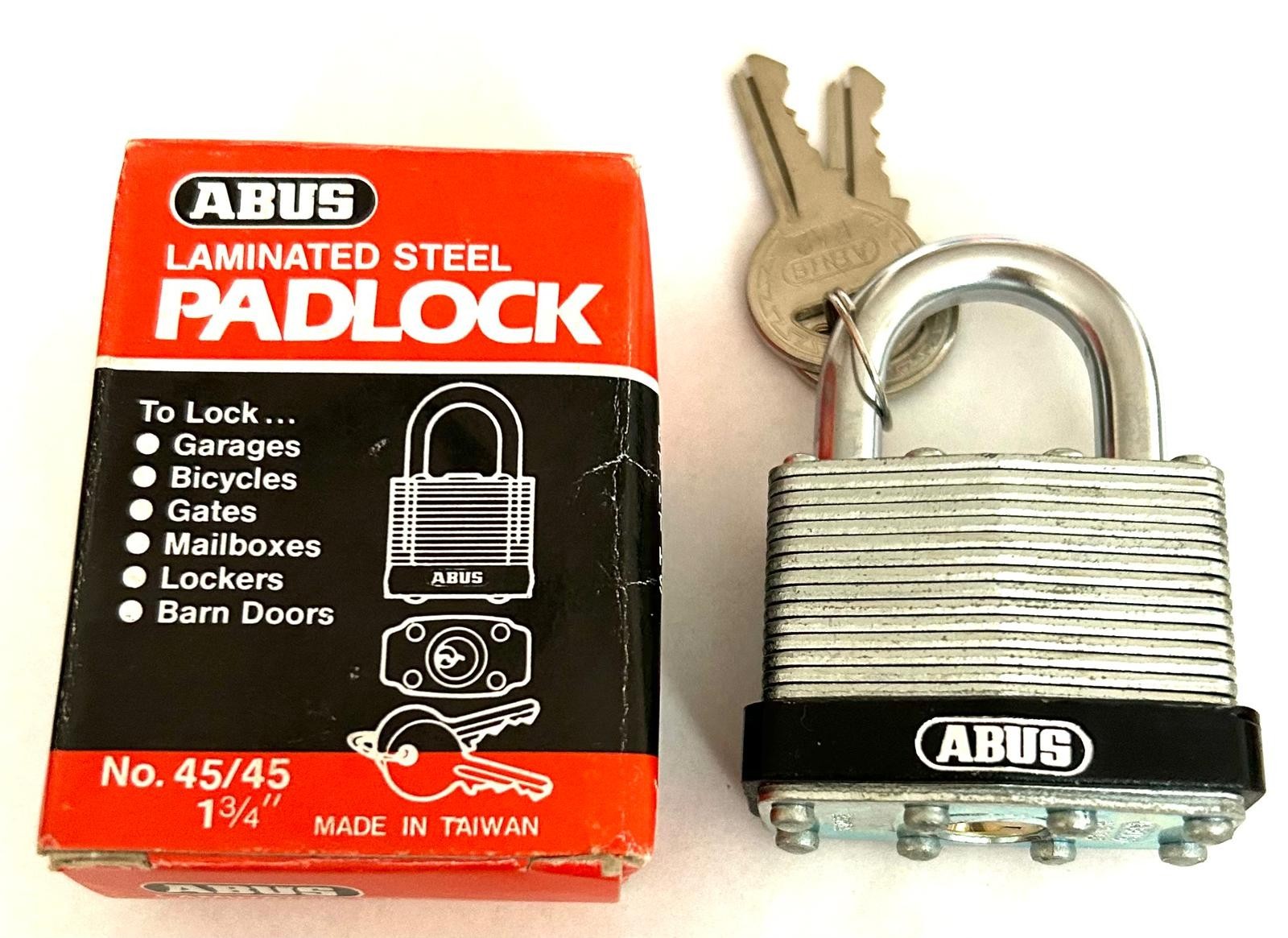 ABUS 45/45 Laminated Steel Padlock 45mm 1-3/4 in Keyed Security Lock NOS