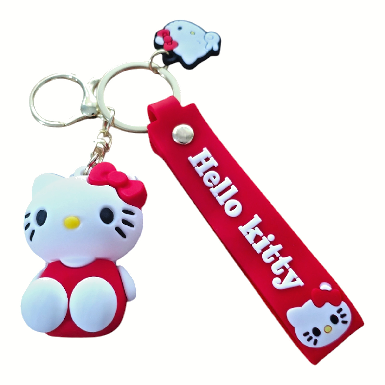 Hello Kitty Cartoon Doll Bag Pendant Rubber & Metal Red Keychain New Free Ship