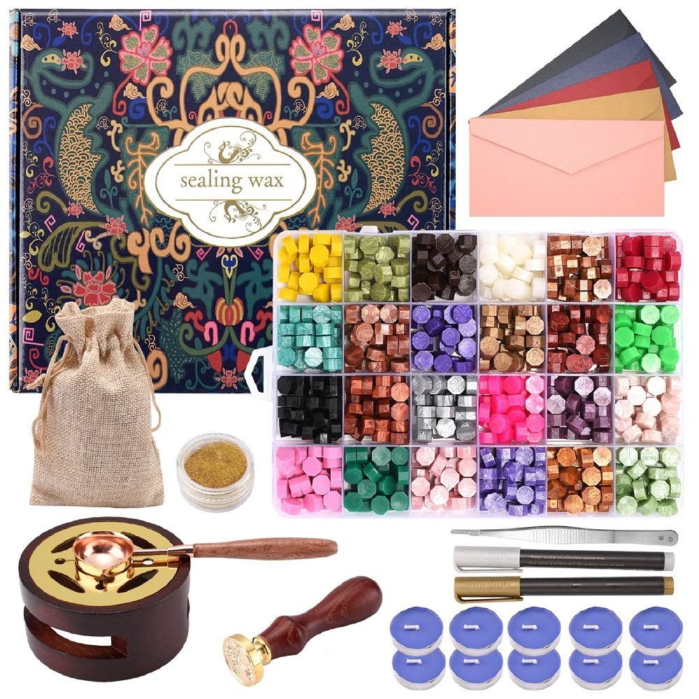 Wax Seal Stamp Kit – 24 Colors, 624 Pcs Stamp Beads, Sealing Wax Warmer, Meta…
