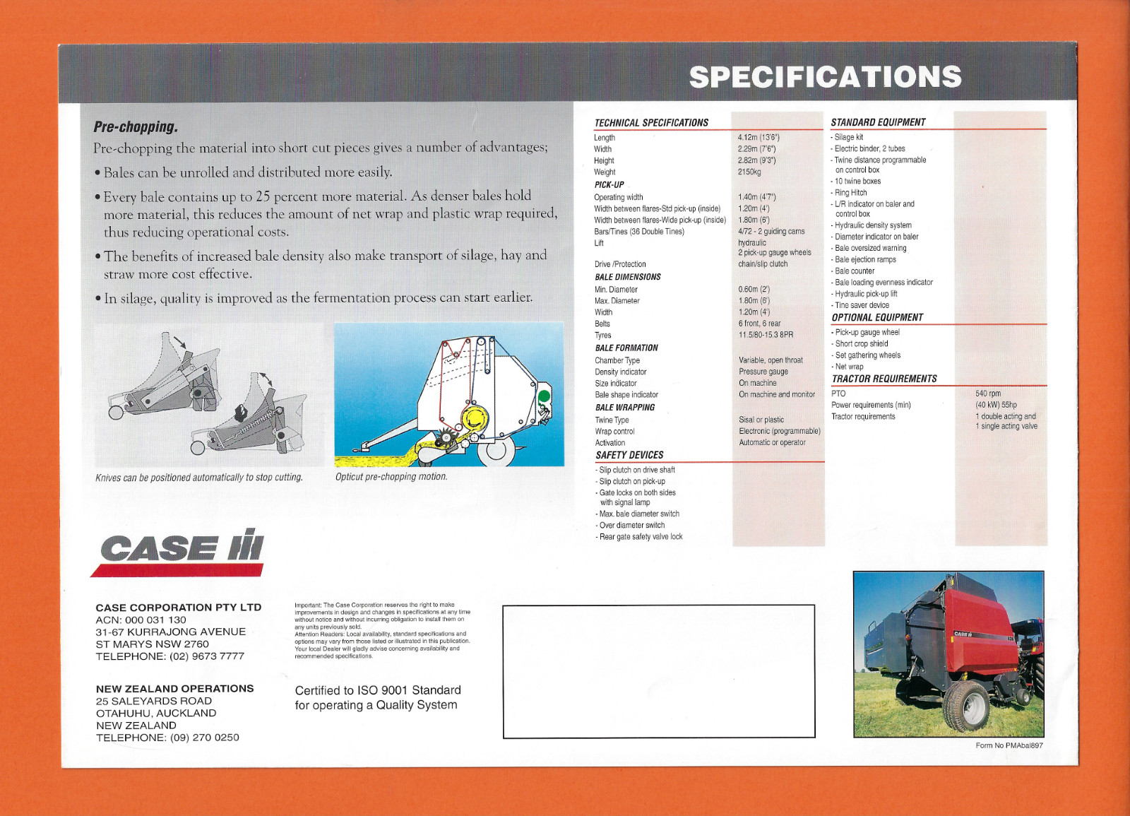 CASE IH 626 ROUND BALER [OPTICUT] 4 PAGE SPECIFICATIONS BROCHURE