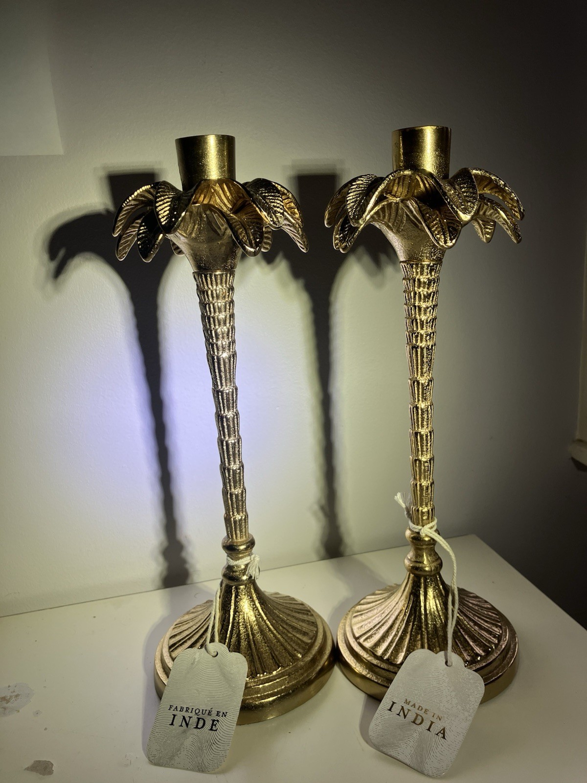 MADE IN INDIA PALM TREE CANDLESTICk Holder, Tall Pair, 12.5’’