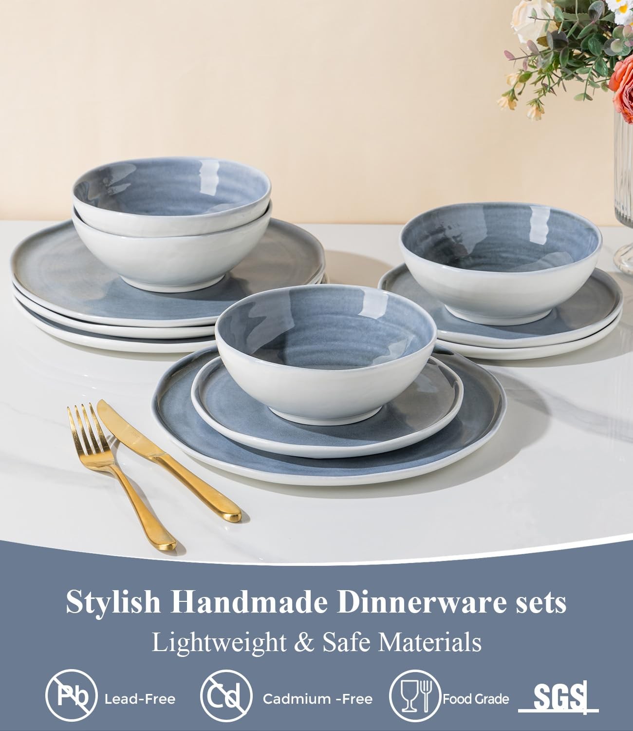 Leratio Ceramic Dinnerware Sets For 4Porcelain Plates And Bowls Sets Wavy