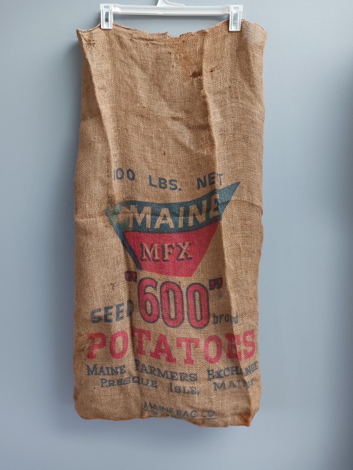 Vintage Maine MFX Seed 600 Brand Potato Burlap Sack 100 Lb Presque Isle Maine