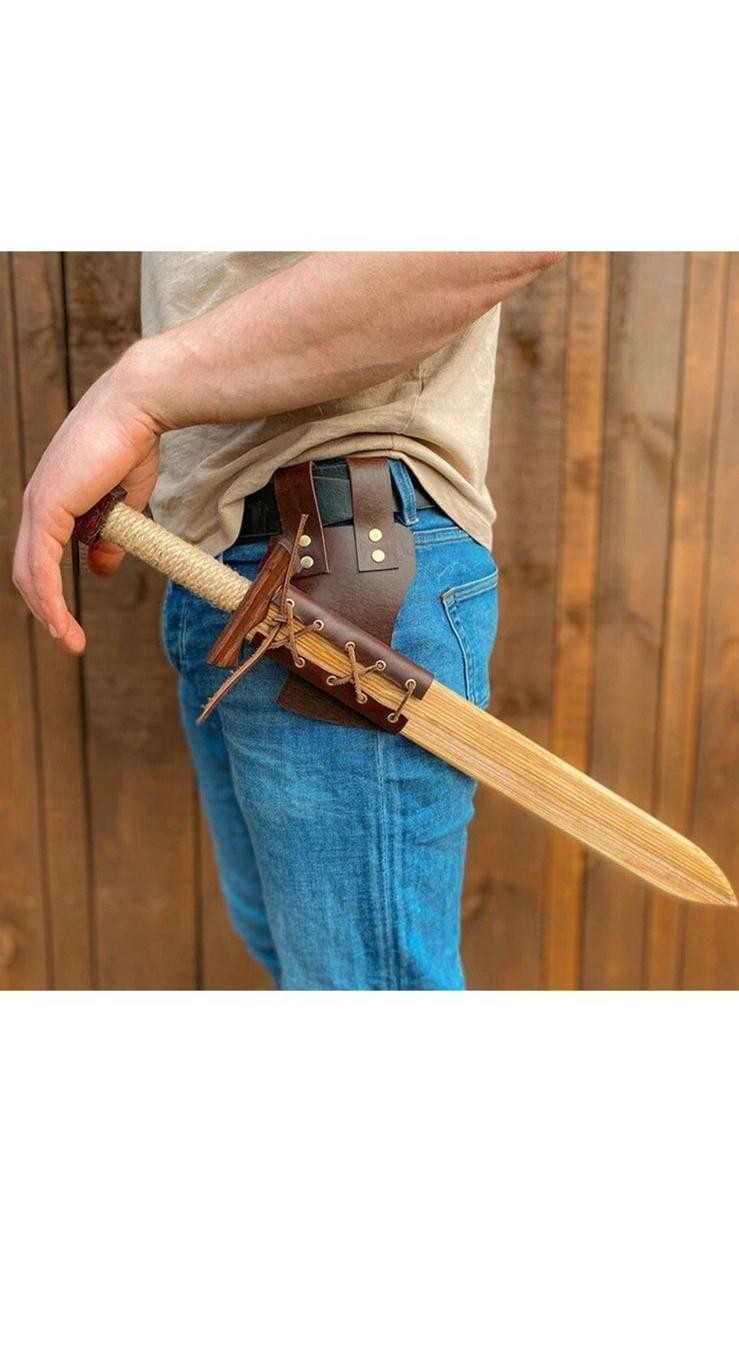 Hand Stitched Genuine Leather Sword Frog Belt Holder Medieval LARP Holster