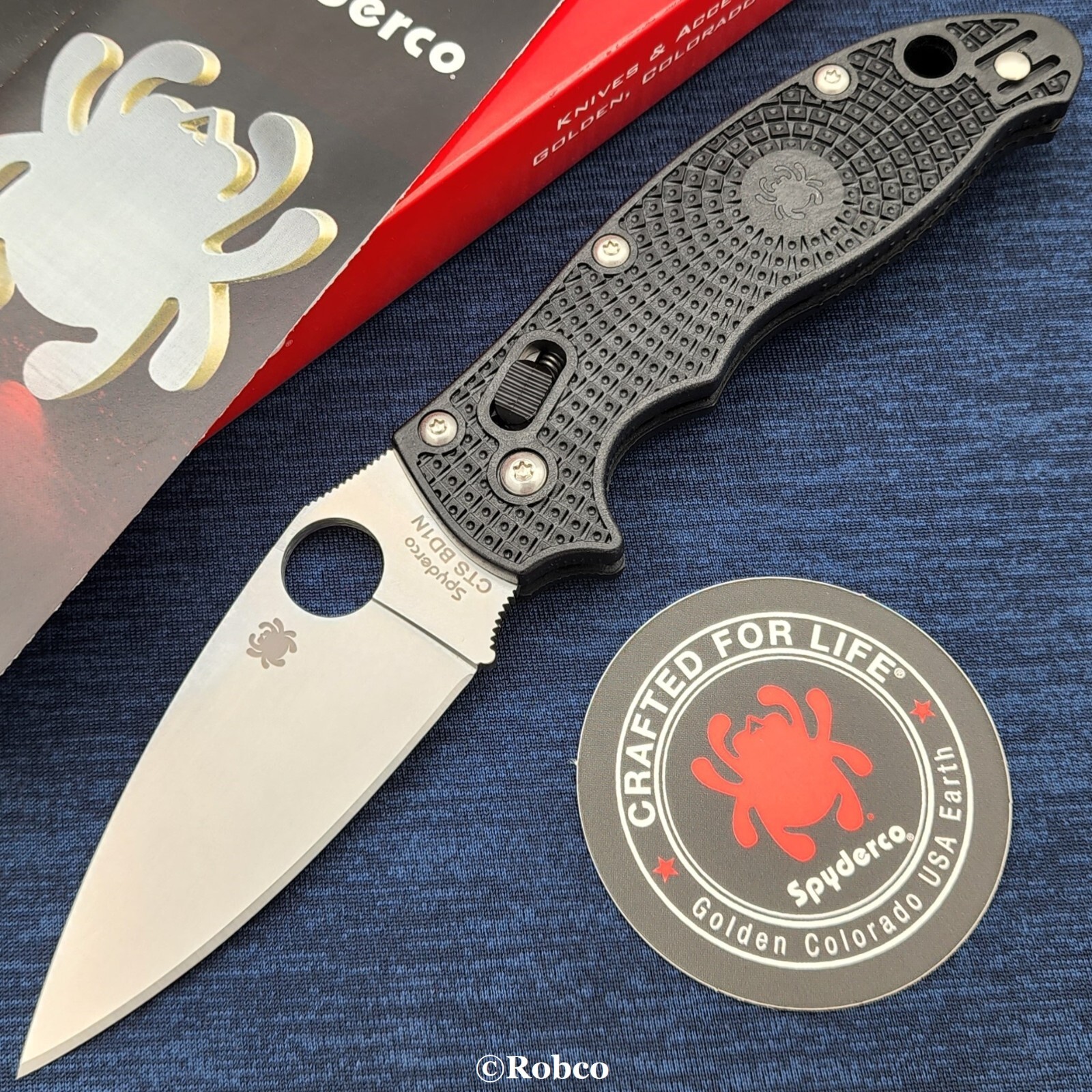 Spyderco Manix 2 CQI Lightweight BD1N Plain Blade Black FRCP Handles C101PBK2