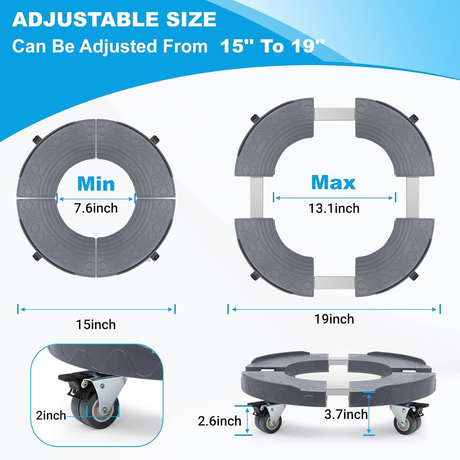 Round Trash Can Dolly with Locking Wheels Adjustable 15-19 Inch Heavy Duty Steel