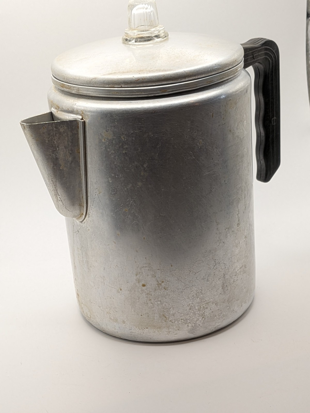 Vtg 8 Cup Aluminum Coffee Pot Percolator Stove Top Glass Knob Top~Camping~8″Tall