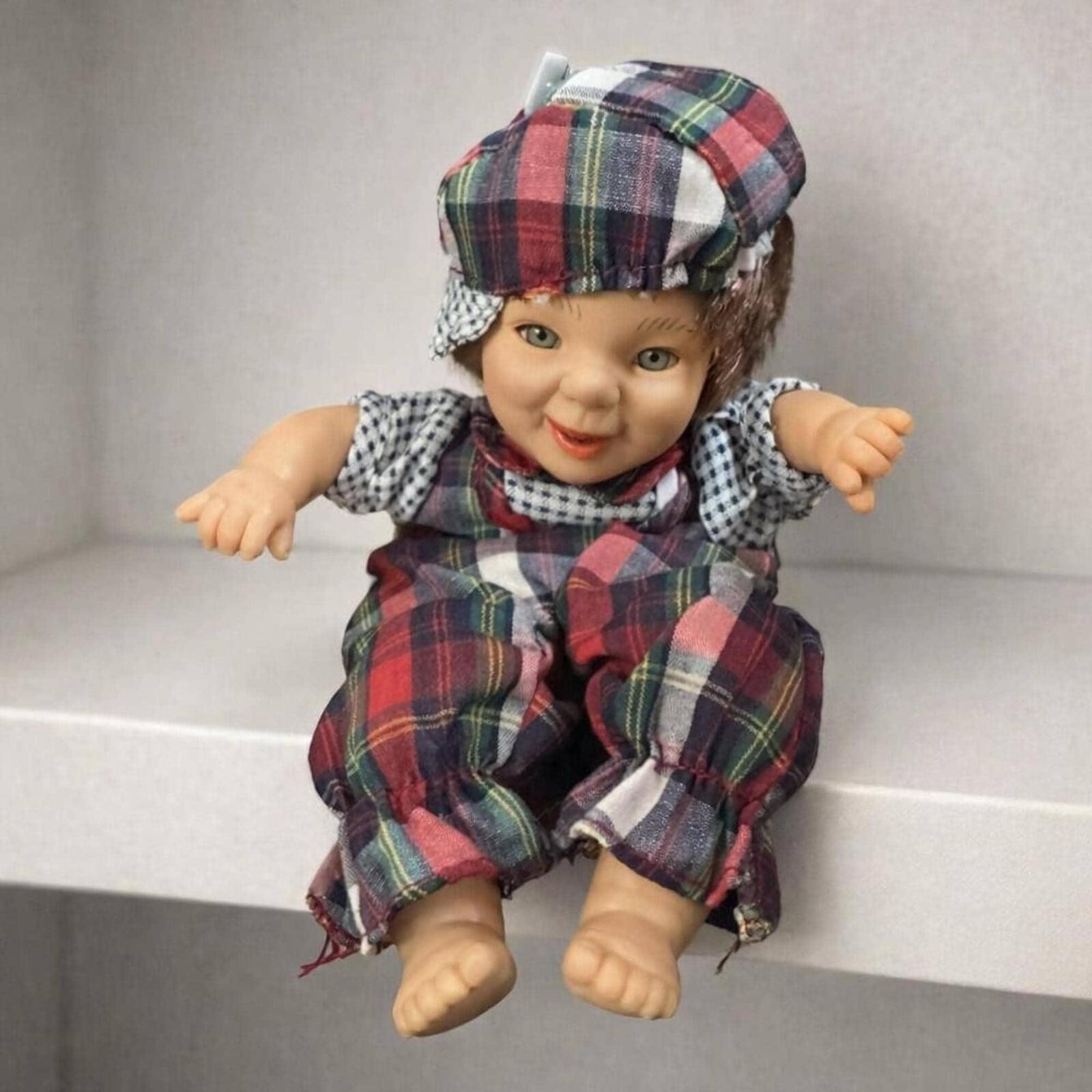 Vintage Gi Go Tu Doll, Plaid Outfit, Rooted Brown Hair, 1970s Hong Kong Toy