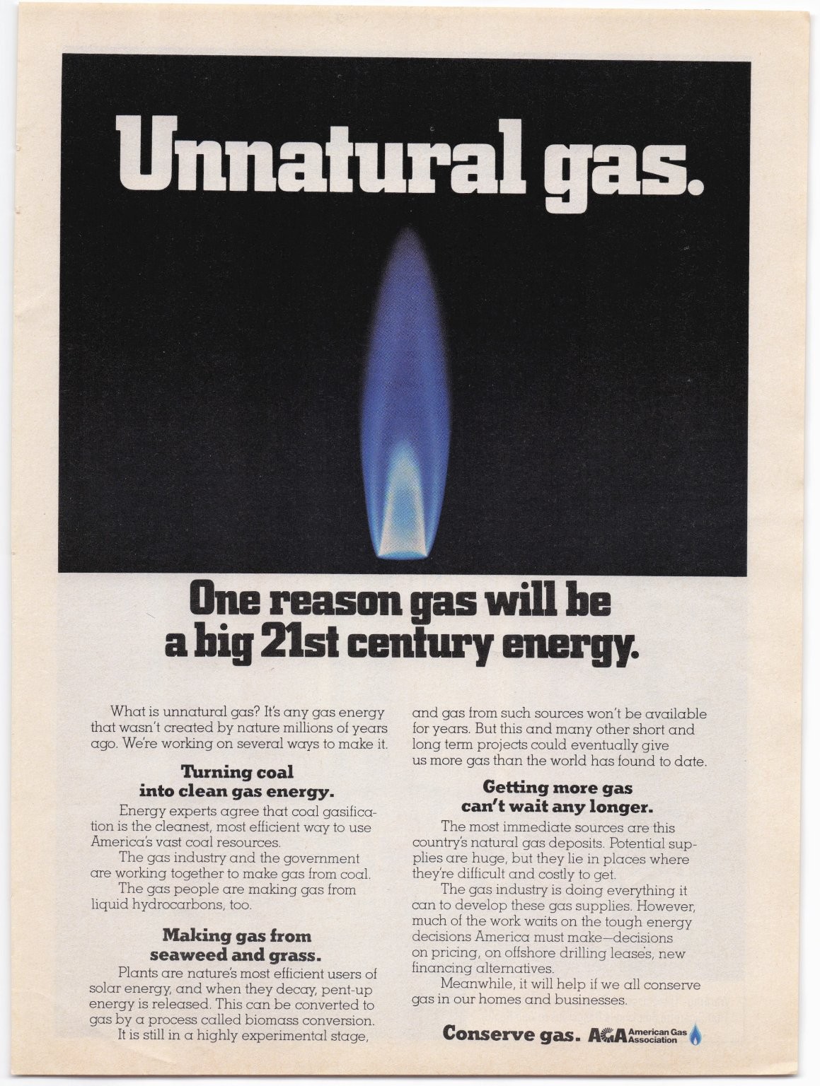 VTG American Gas Association Magazine Ad Unnatural Gas Energy 1970s Blue Flame