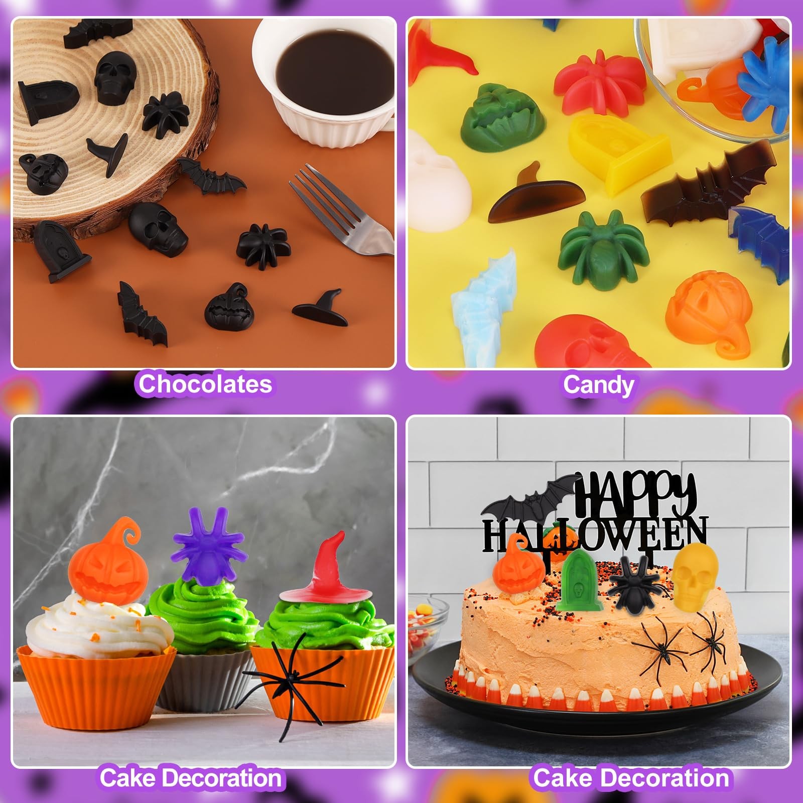 2 Pack Halloween Silicone Molds, Chocolate 7.2 x 4.9 inches, Purple