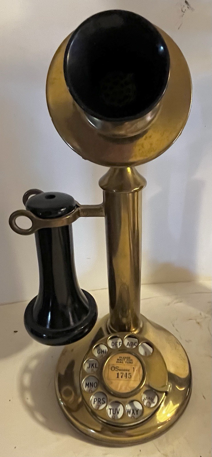 Antique Western Electric 1919 BRASS CANDLESTICK TELEPHONE ROTARY Dial Cord Nice