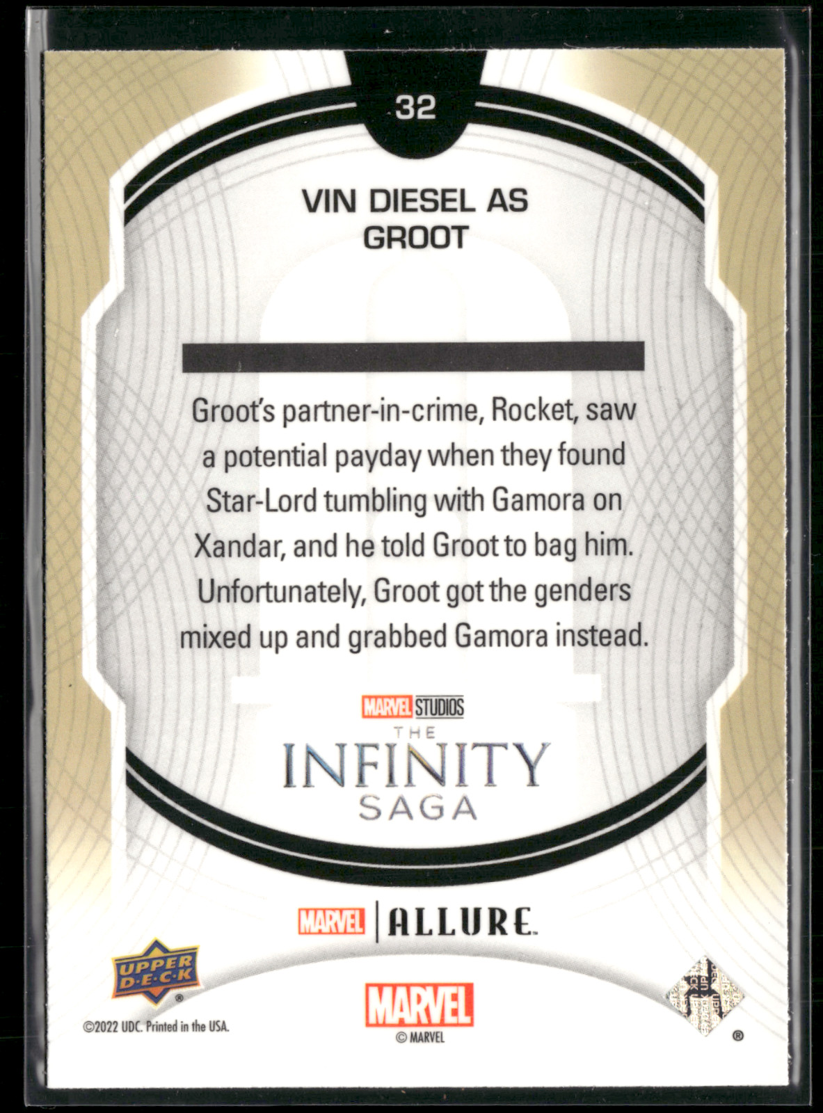 Vin Diesel Groot 2022 UD Allure Card #32 Marvel MCU Guardians of the Galaxy 2