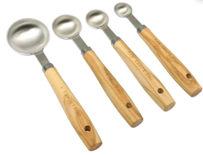 Pioneer Woman 4-Piece Stainless Steel Measuring Spoons with Olivewood Handles