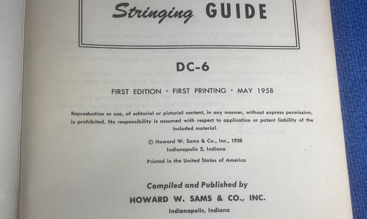 1958 Howard Sams Dial Cord Stringing Guide DC-6 Photofact FIRST EDITION & PRINT