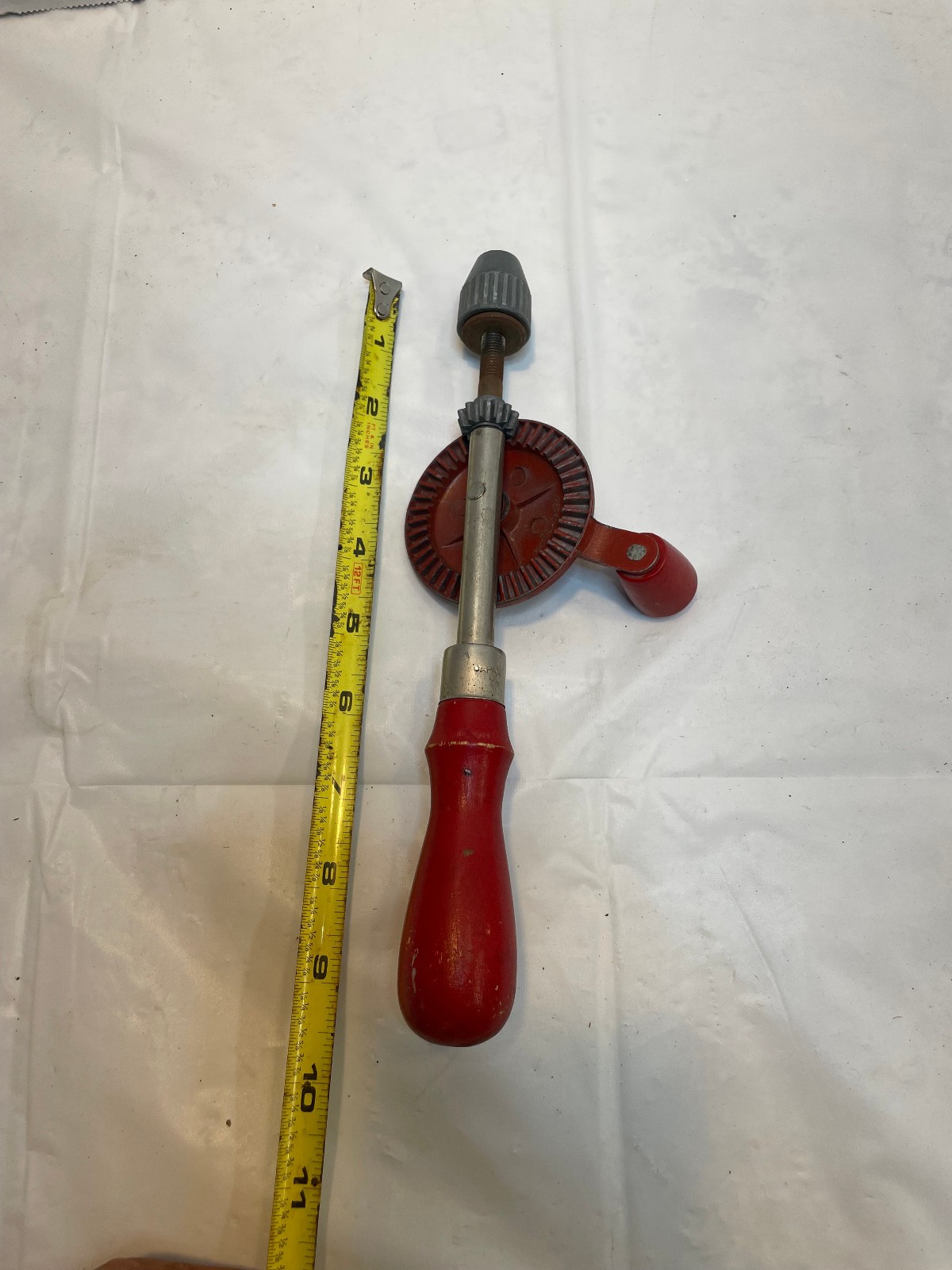 Vintage Antique Hand Drill Wood Handle 9.5″ Tool