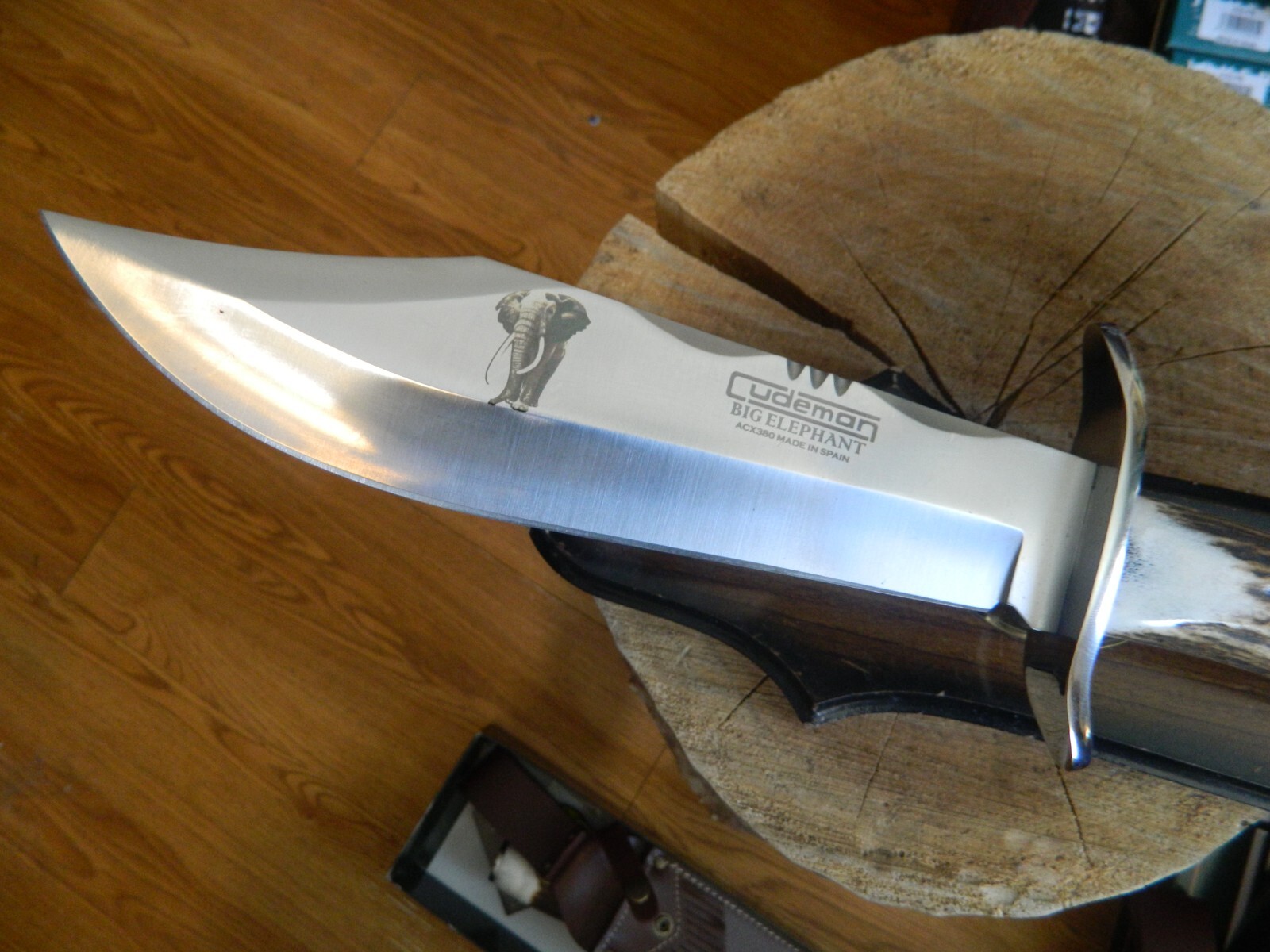 CUDEMAN KNIVES 14″ STAG HANDLE BOWIE KNIFE 5 STAR STAG 1095 HC ST BLADE LEA SH