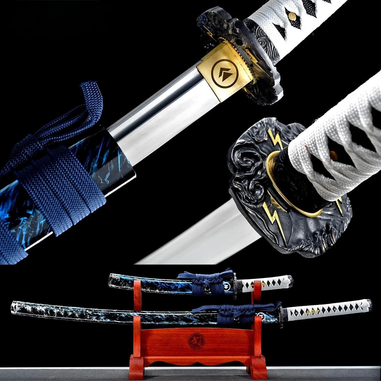 2PCS Japanese Sword Set Sharp Katana + Tanto Ghost of Tsushima Samurai 1095Steel