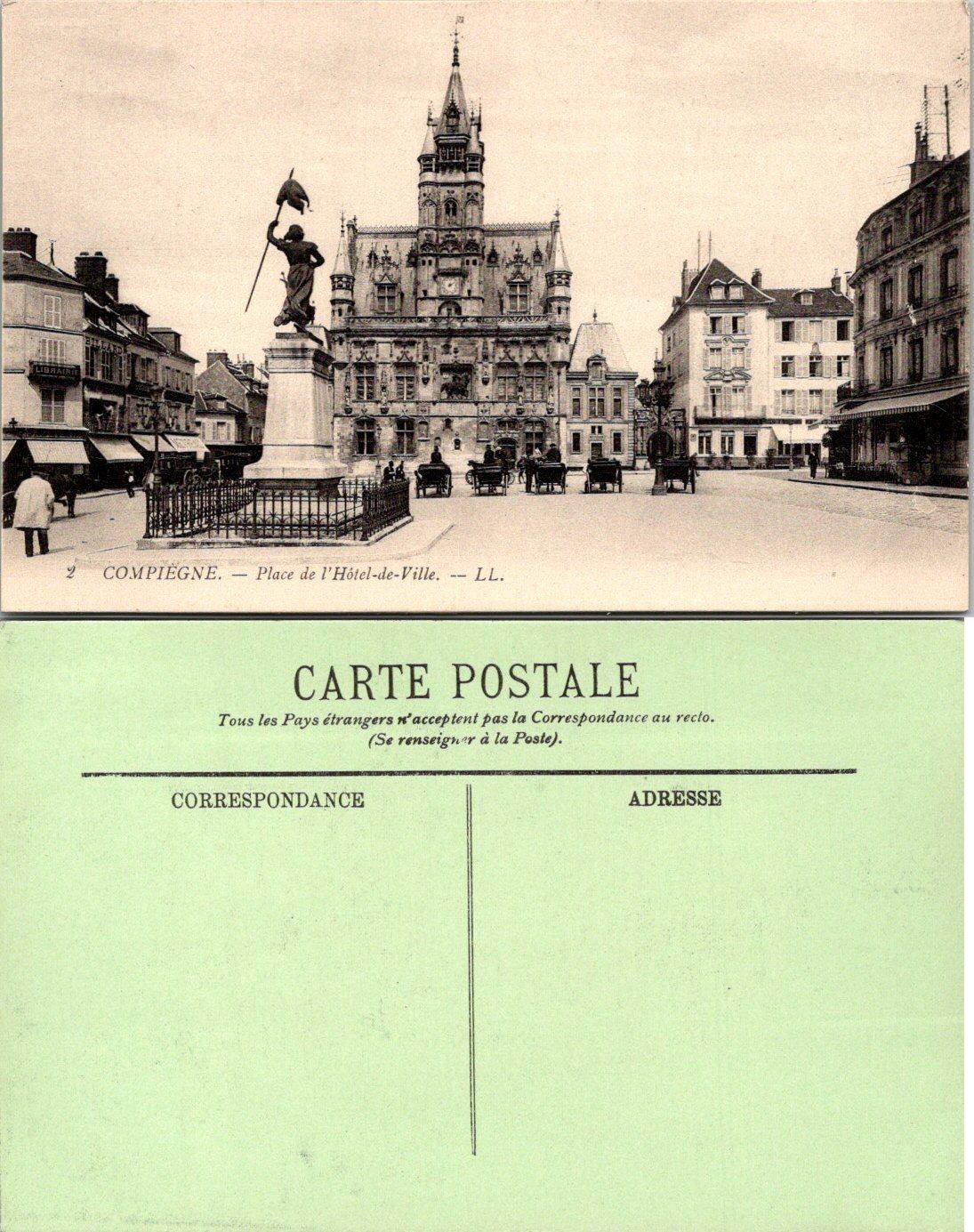 Compiegne France Place de l Hotel de Ville Vintage Carte Postale Unused Sepia