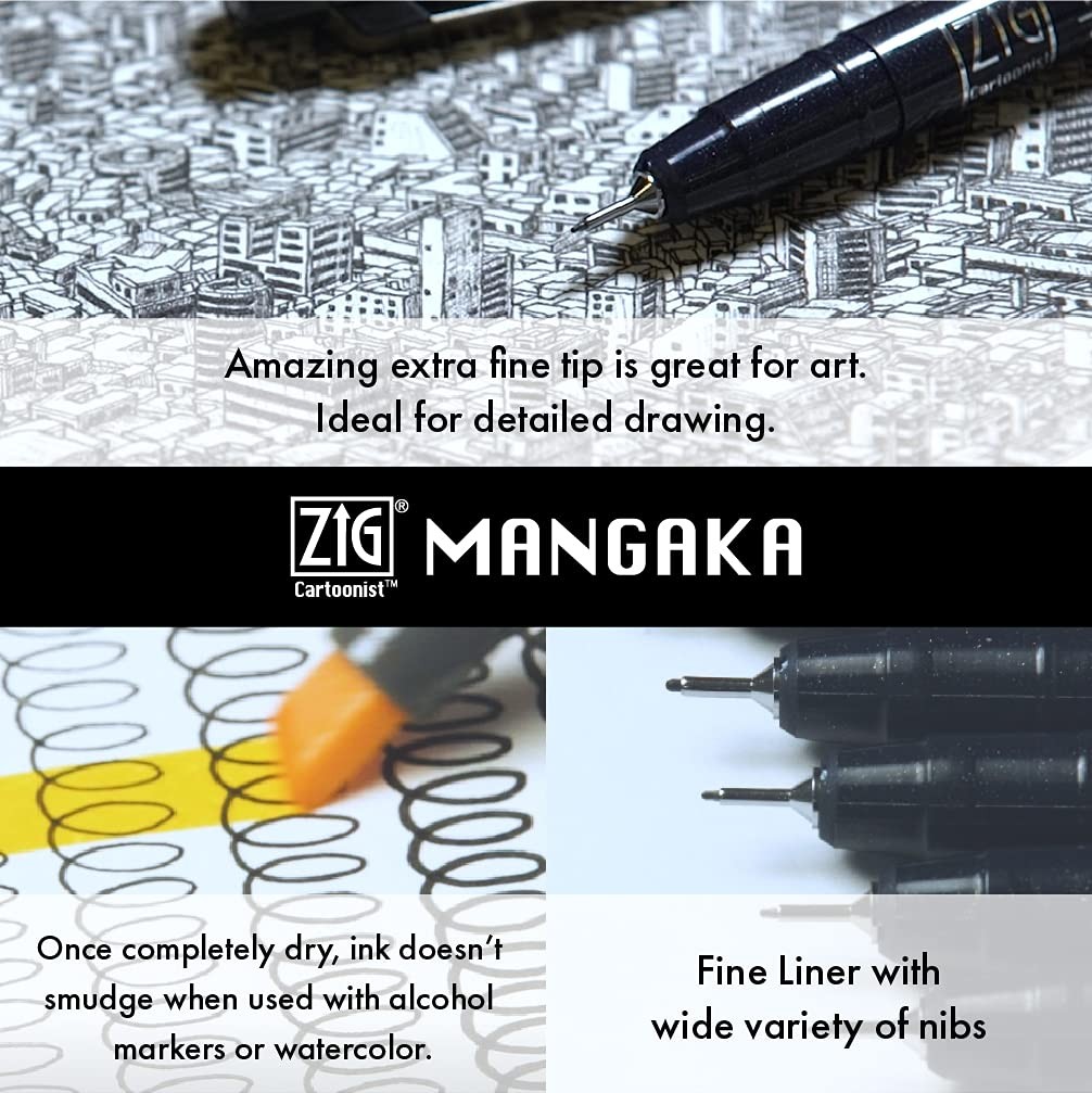 Kuretake Zig Inktober pen set, for Illustration, Manga Drawing, Lettering and