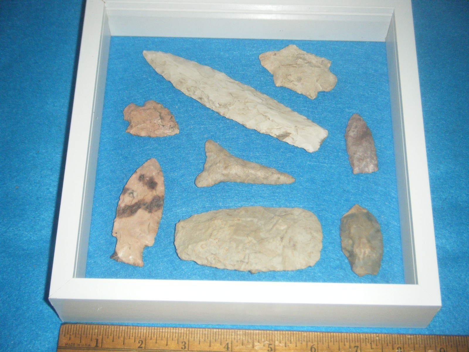9 X 9 in. FRAMED SHADOWBOX ARROWHEADS FROM Osage Co. OKLAHOMA