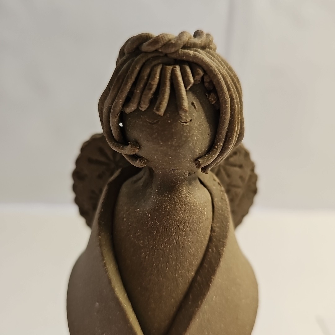 Handmade Rustic Ceramic Angel Figurine 5.75″ Tall Scupture Primitive Craft
