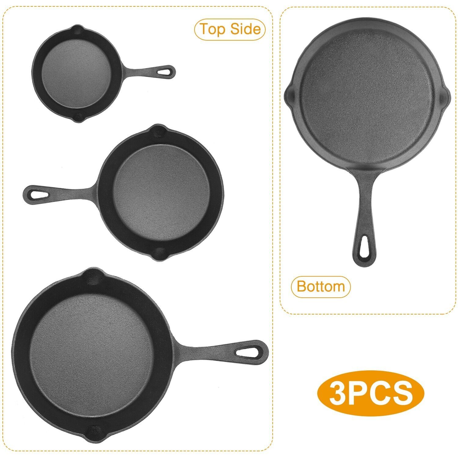 3 Pack Pre-Seasoned Cast Iron Skillet Set 6/ 8/10 IN Non-SticK Chef Frying Pans