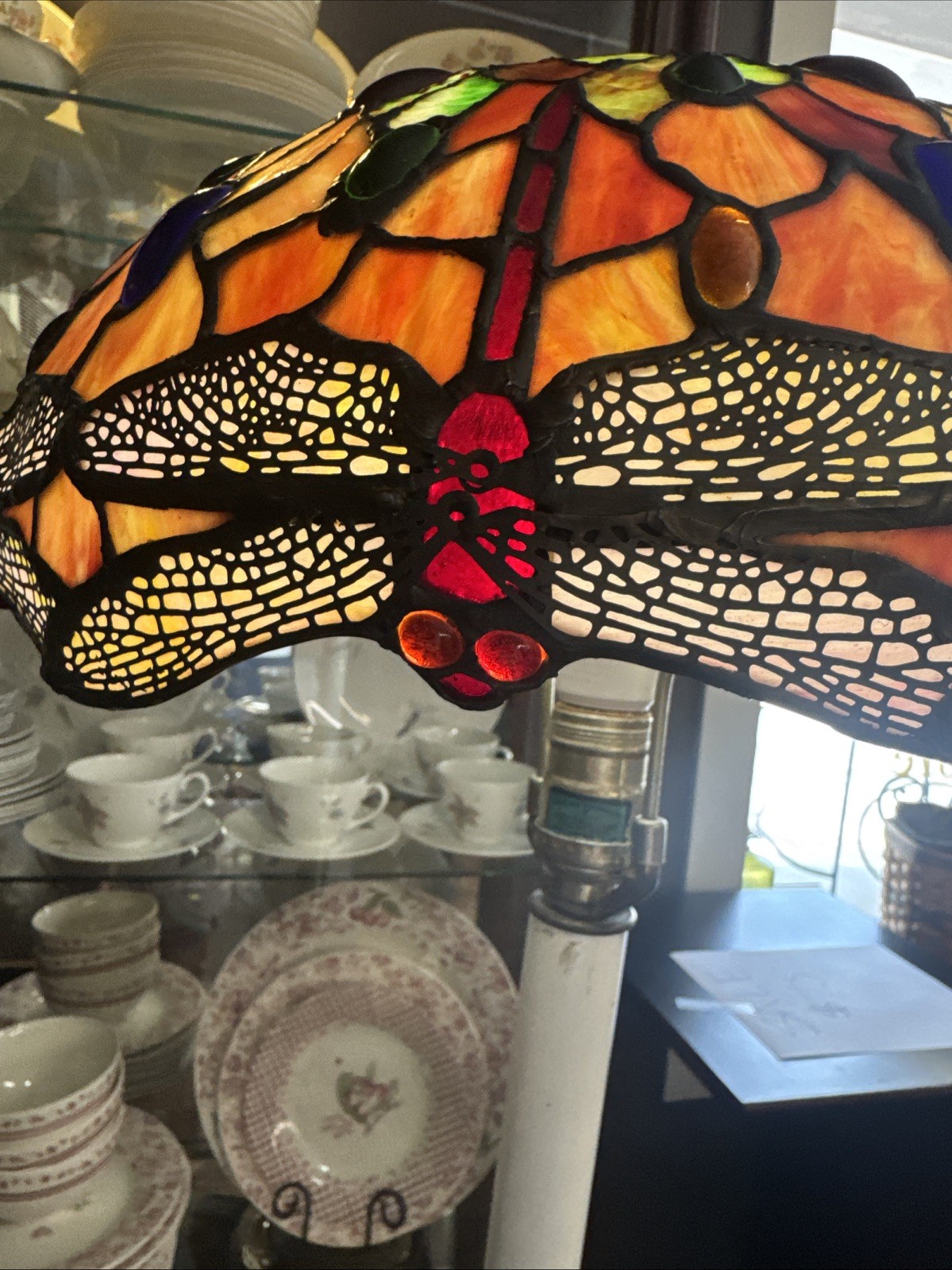 Dale Tiffany Signed Stain Glass Dragonfly Lamp Shade
