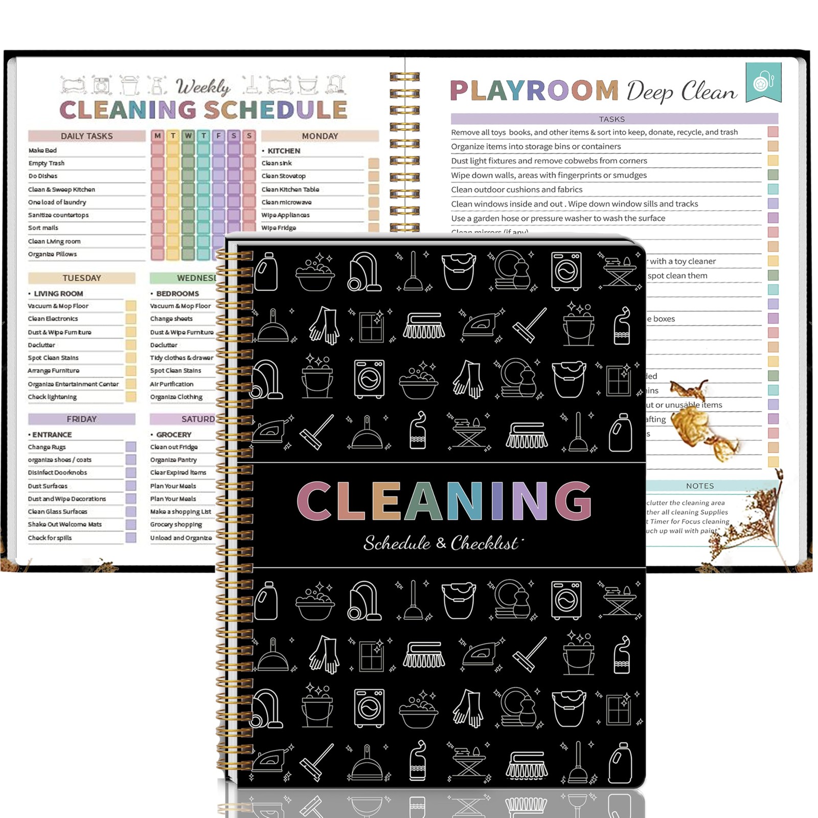 Adhd Cleaning Planner for Adults Women, 11.2 x 8.7 inches, Black
