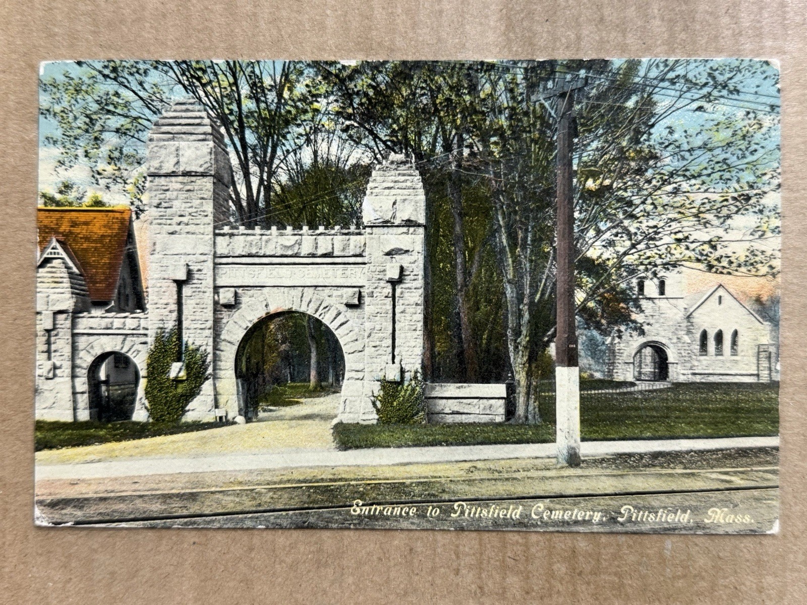 Postcard Pittsfield MA Massachusetts Cemetery Entrance Vintage 1910 PC