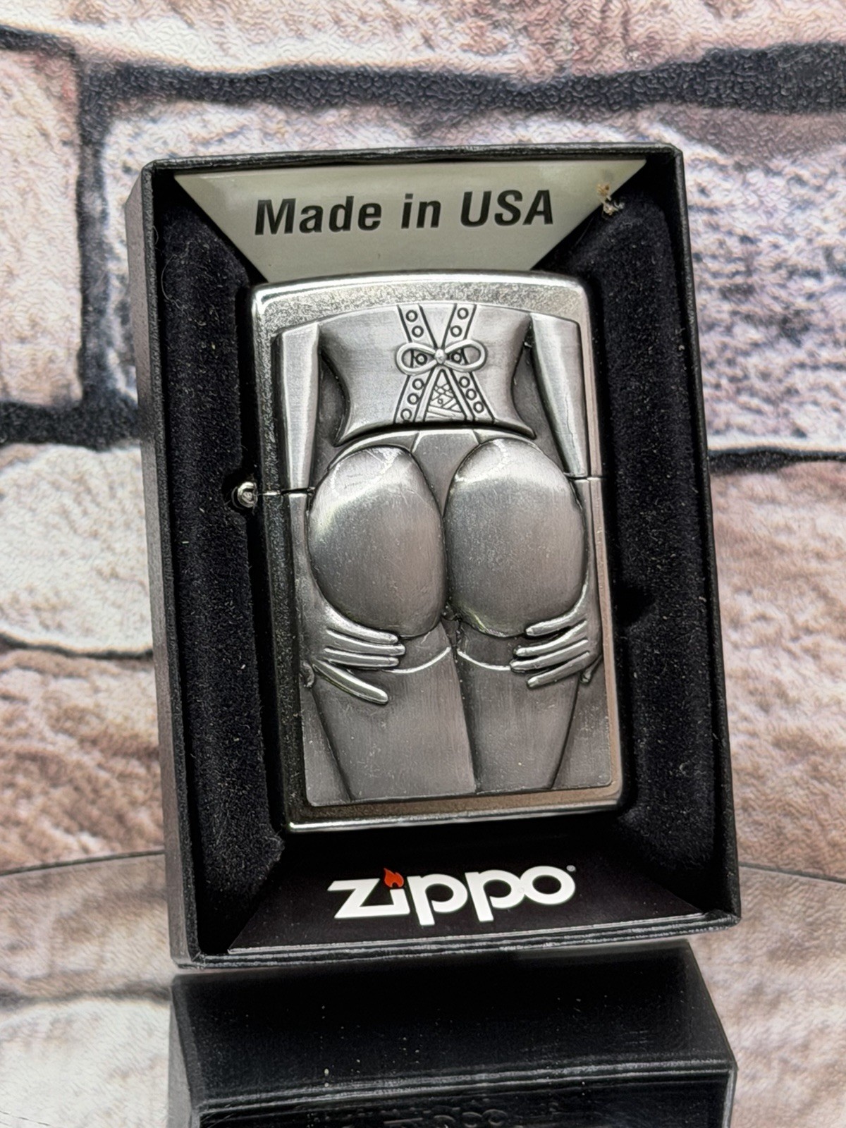 Zippo Stocking Girl Brushed Chrome New In Box Rare