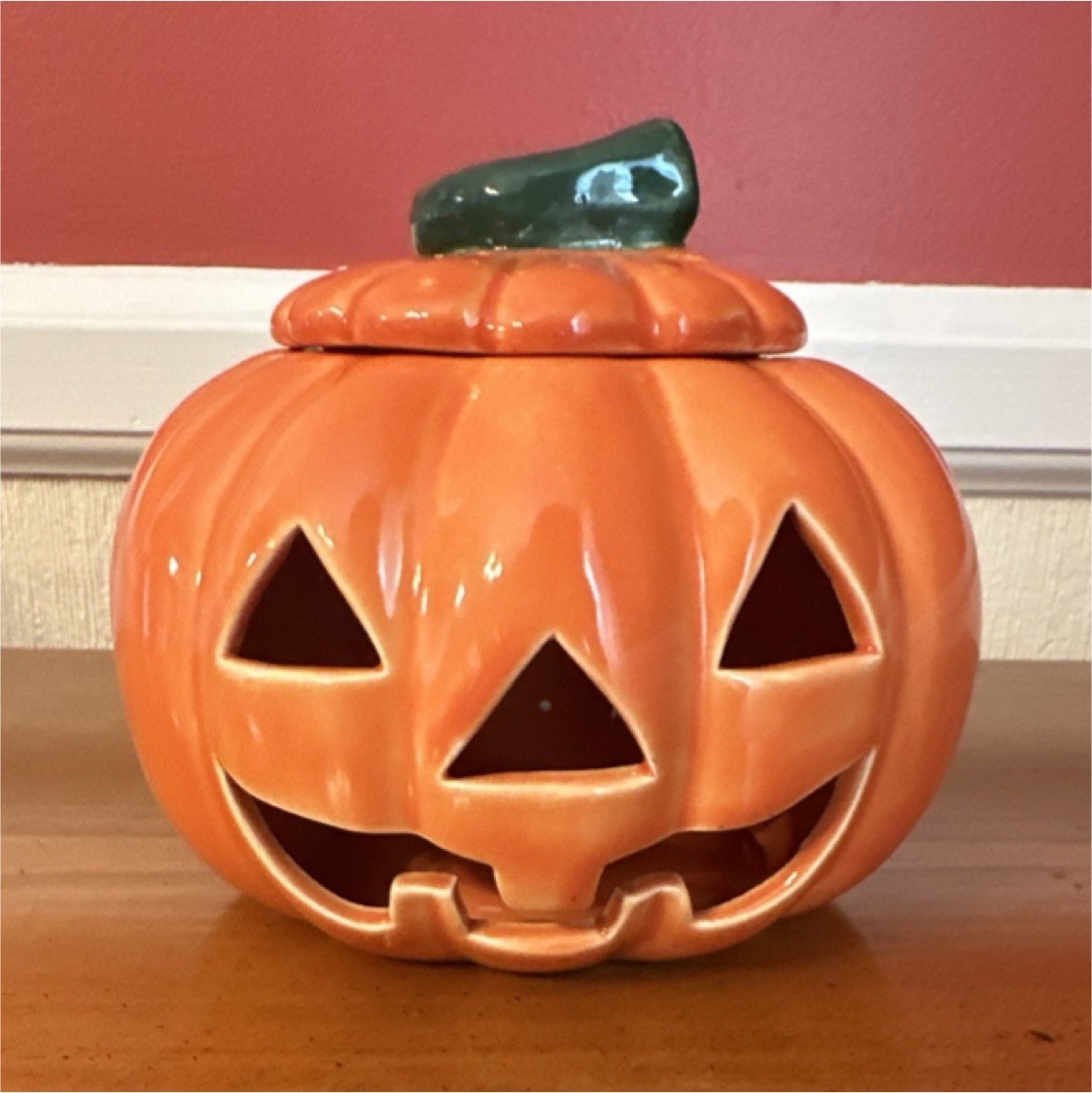 Vintage Russ Ceramic Pumpkin Canister Jar Halloween Orange with Lift-Off Lid