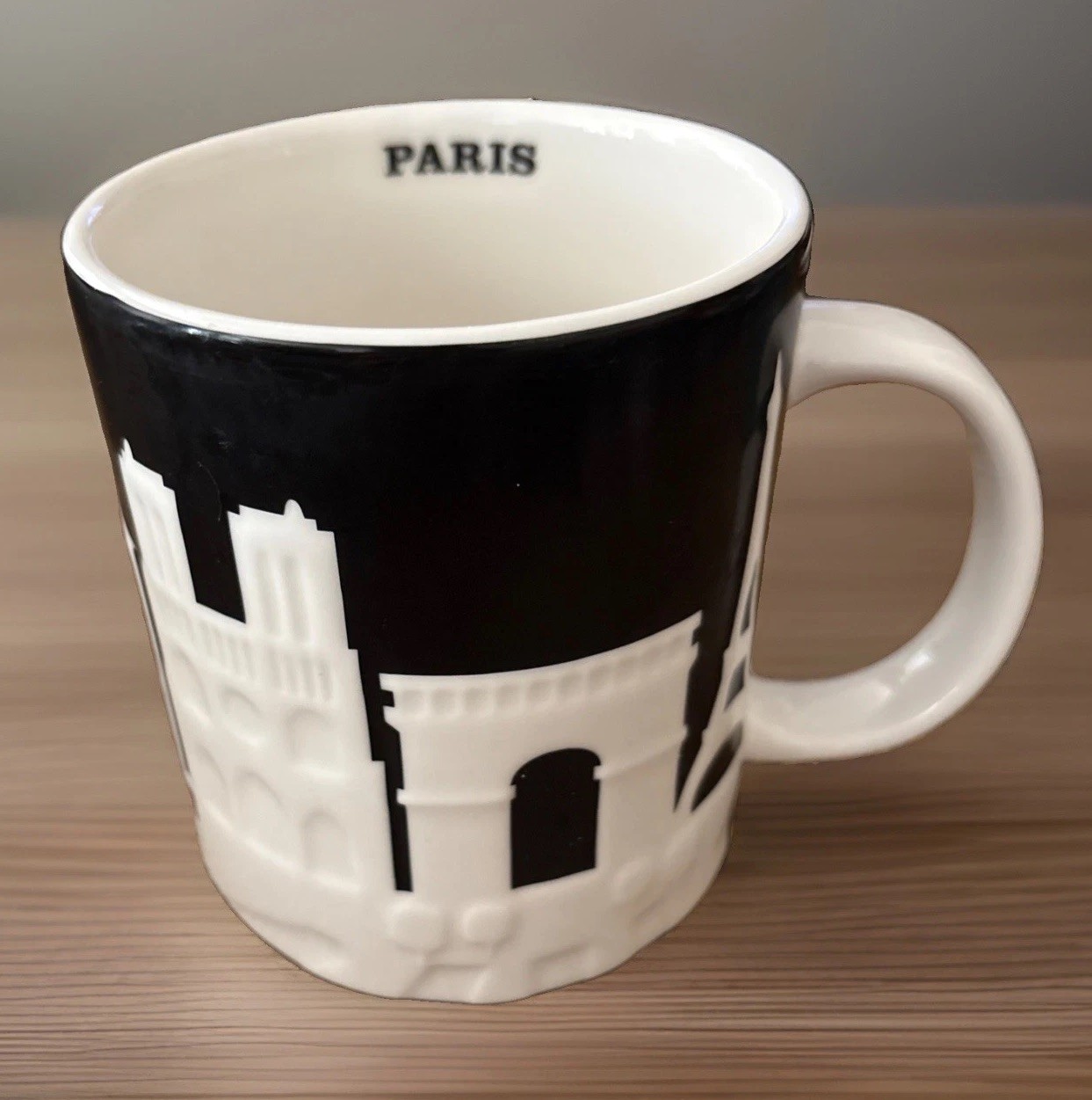 Starbucks Paris Mug Collector Relief Series 3D Black & White 16oz No Box
