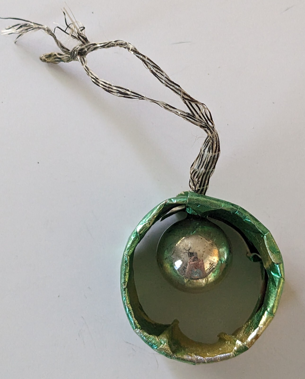 Vtg Homemade Christmas Ornament Cardboard Paper Mercury Glass 1.5″