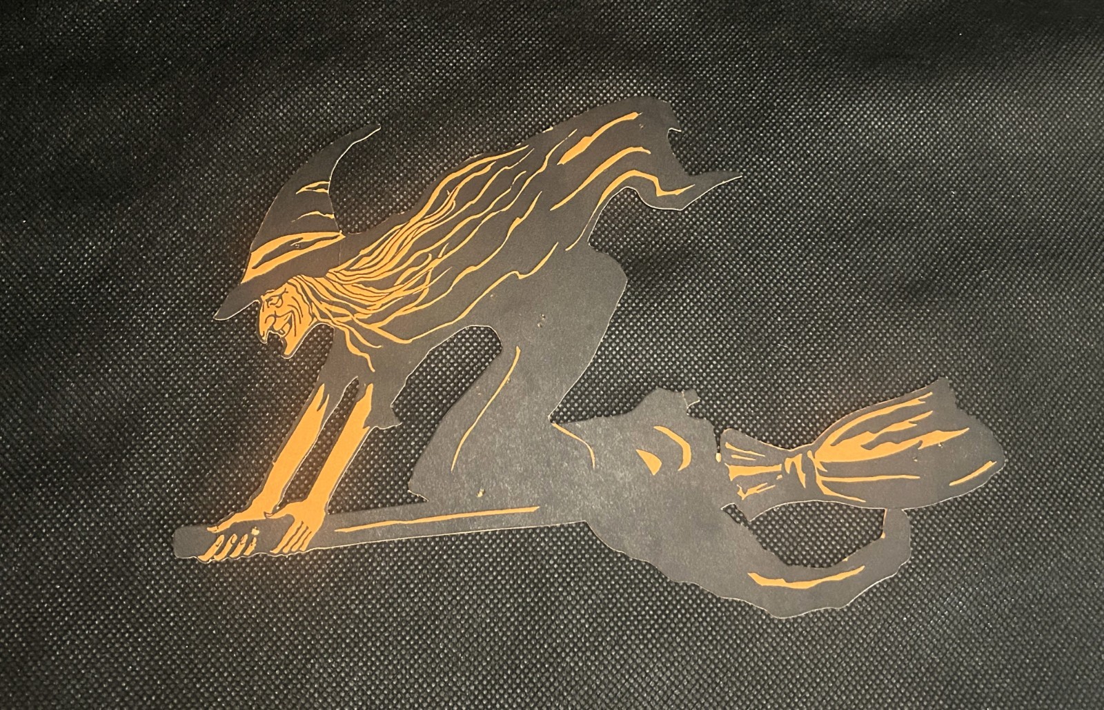 Rare Vintage 1930’s Beistle Halloween Witch on Broom Paperboard Die Cut Decor