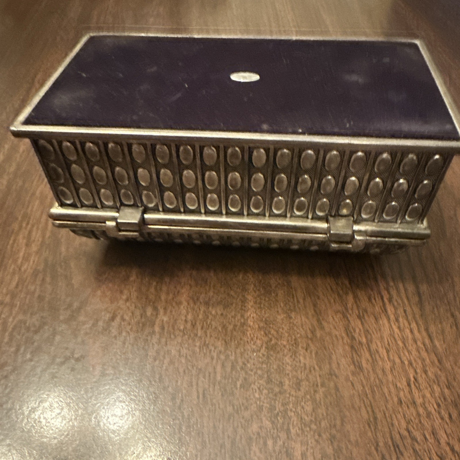 Silver Plated Rectangular Hinged Lidded Trinket Box Black Lining Geometric