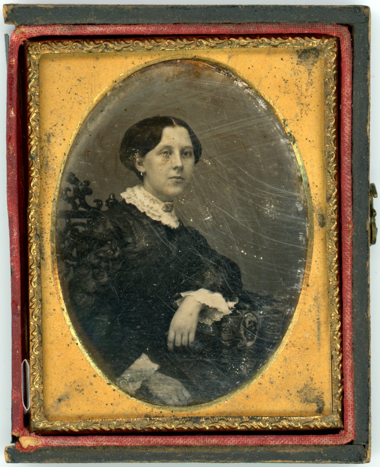 1/9 Plate Daguerreotype of a Young Woman Sitting on a Gothic Chair