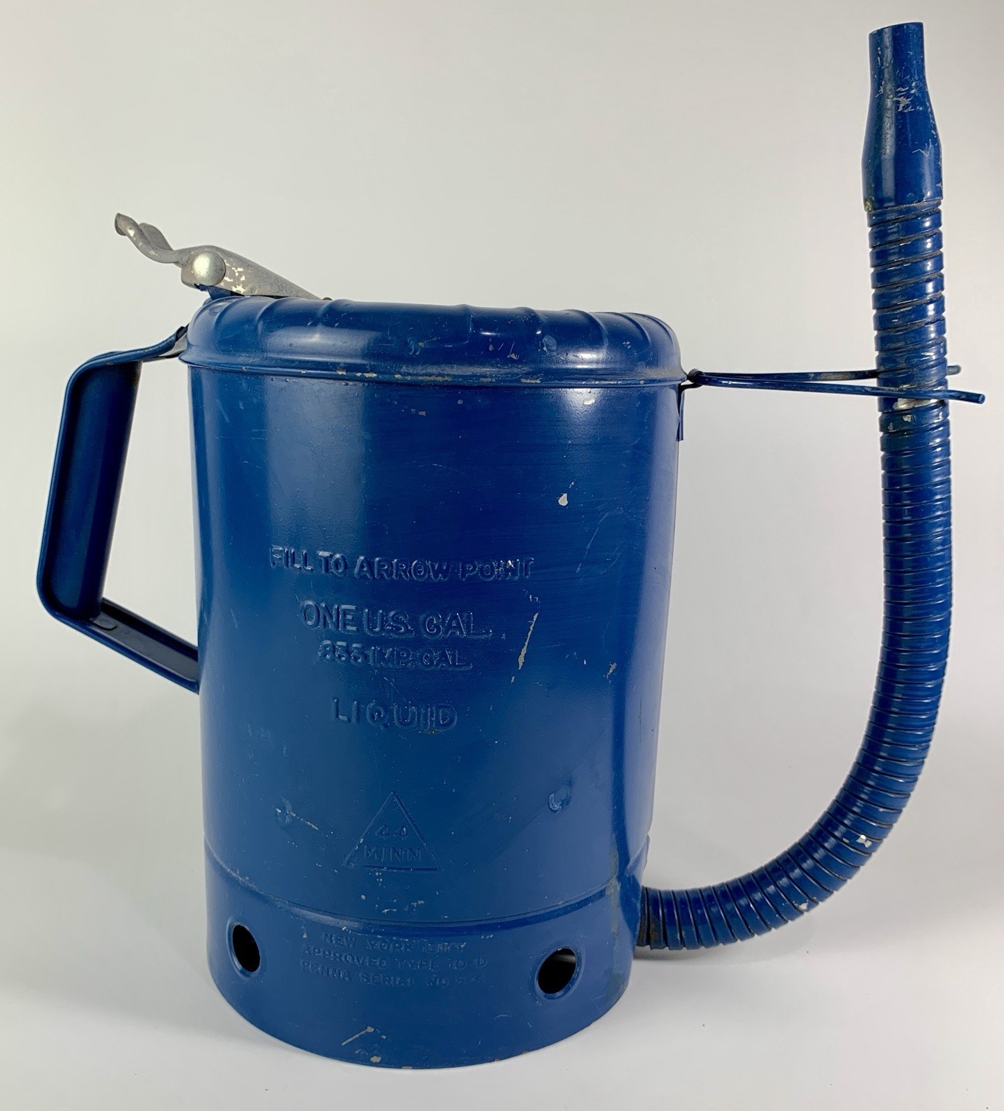Vintage Blue SWINGSPOUT Oil Can – Gallon size w/Flex Spout Dispenser Nozzle
