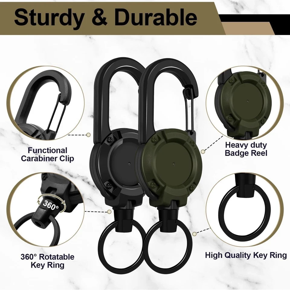 3 Pcs Heavy Duty Keychain Retractable Carabiner Car Key Chain with Badge Holder