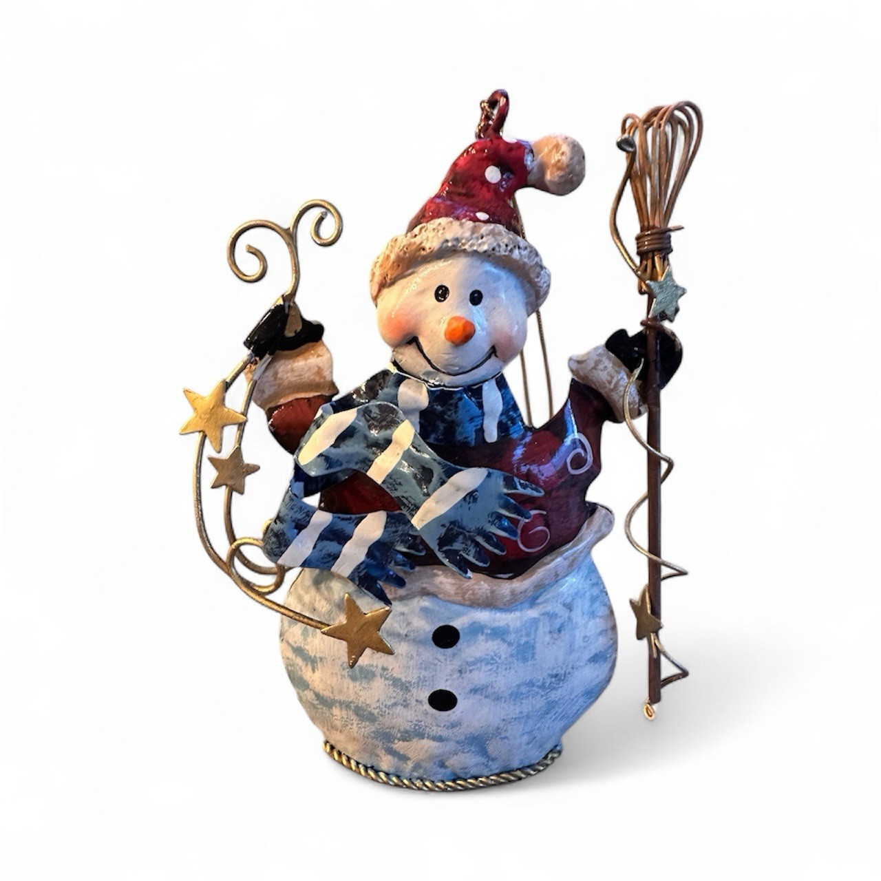 Vintage Metal Snowman Christmas Decor/ ORNAMENT 5.5” H x 3.5” W