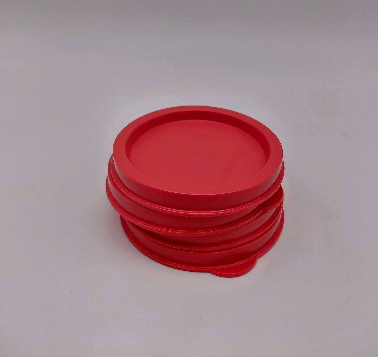 4 Tupperware Small Coral Red Replacement Lids 3″ Snack 6380A-3, 6380A-6, 6380A-2