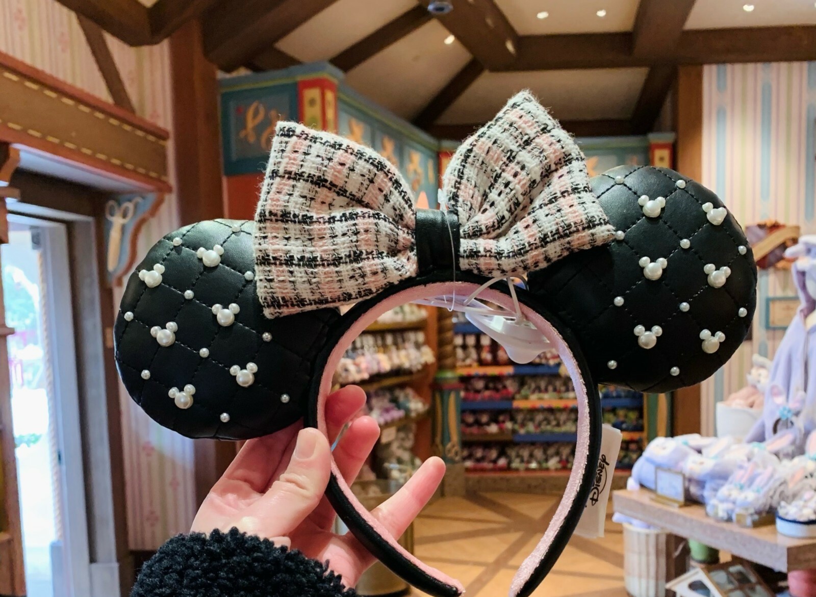 Disney authentic Tweed & Pearl Minnie mouse ear Headband Disneyland exclusive